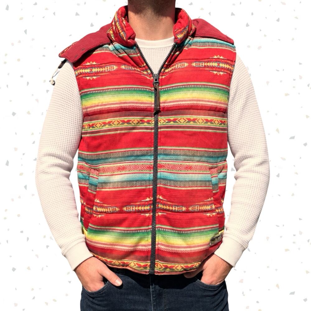 Vintage Polo Ralph Lauren Southwestern Vest Serape Stripe Heavy Hooded Size L